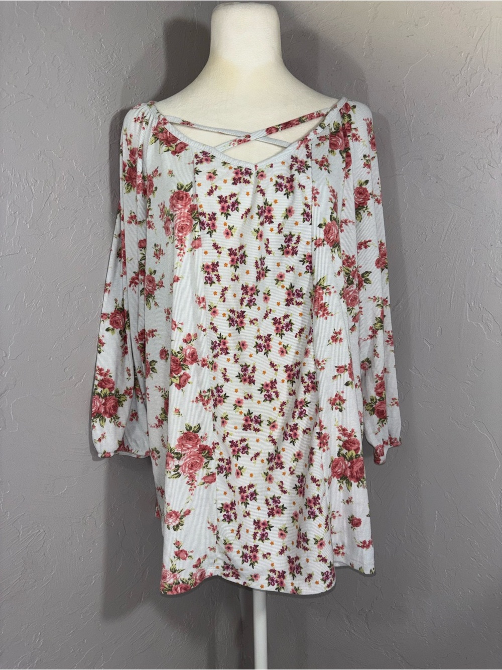 Westbound White Floral Crisscross Peasant Blouse
